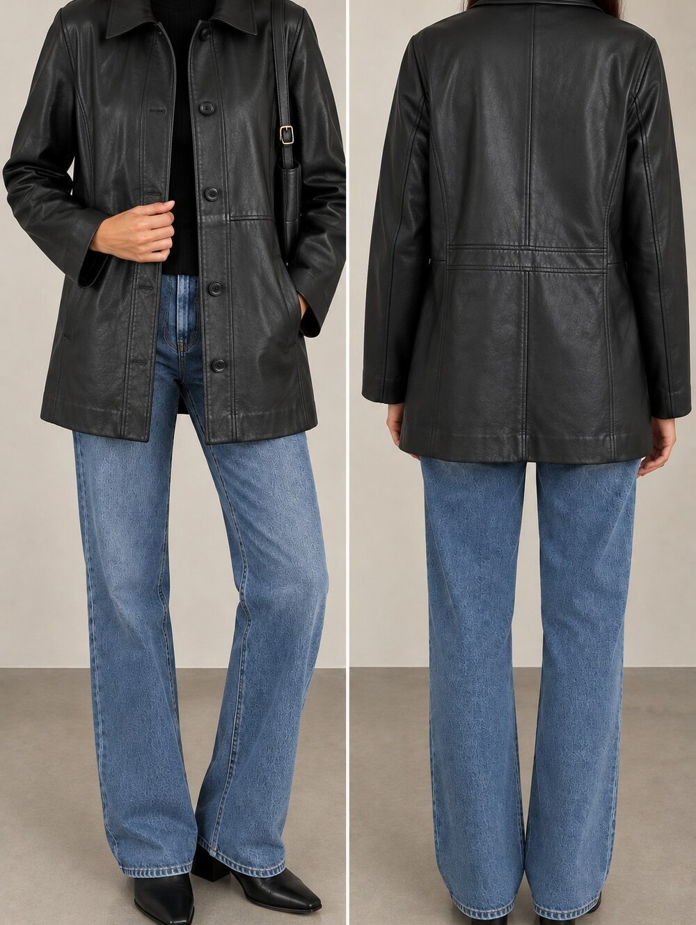 Vintage Winlit Women’s Black Genuine Leather Longline Jacket Coat Size M
